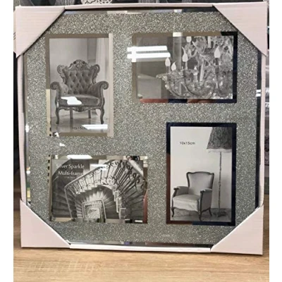 Image of DEENZ Silver Sparkle Photo Frame Multi Picture For 4 Photos (35cmx35cm)