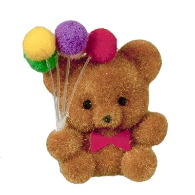 Image of Melody Jane Dolls House Flock Teddy Bear with Balloons Miniature Toy Shop Nursery Accessory