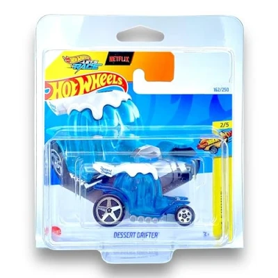 Image of Hot Wheels Dessert Drifter (Clear Turquoise) 2/5 Fast Foodie 2024 162/250 (Short Card) COMES IN A GENUINE KLAS CAR KEEPER PROTECTOR CASE HTB47