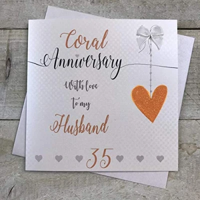 Image of Husband 35th Coral Wedding Anniversary Handmade Card Love Lines by WHITE COTTON CARDS LLA35H