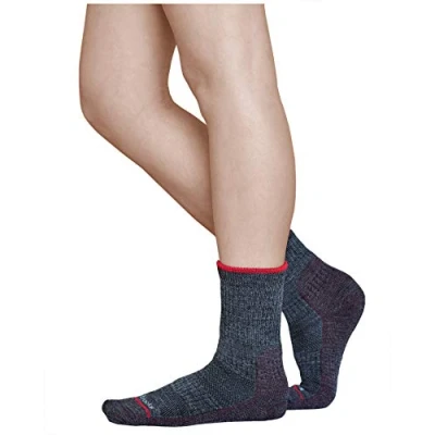 Image of vitsocks Women&#039;s Merino Wool HIKING WALKING Boot Socks Thick Anti Blister Breathable Warm, grey burgundy, 3 5.5
