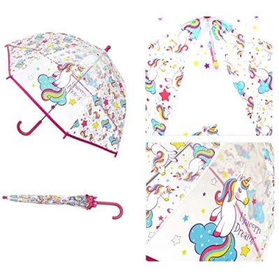 Image of SWL Kids Clear Dome Umbrella Bubble Brolly For Boys And Girls (Unicorn Umbrella)