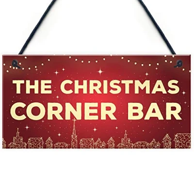 Image of RED OCEAN Christmas Corner Bar Novelty Sign For Home Gin Beer Wine Cocktail Gift Hanging Plaque