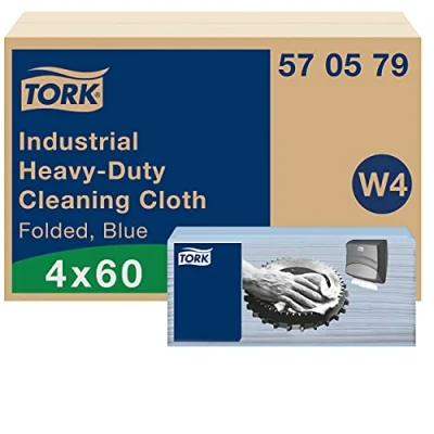 Image of Tork Industrial Heavy Duty Cleaning Cloth Blue W4, Strong and Absorbent, 4 x 60 Cloths, 570579