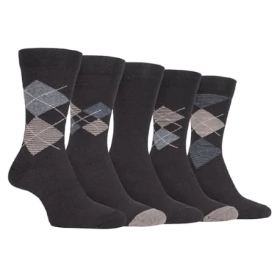 Image of Farah 5 Pack Mens Thin Breathable Classic Patterned Soft Top Office Cotton Dress Socks (6 11 uk, CS190BRNGRY (Argyle))