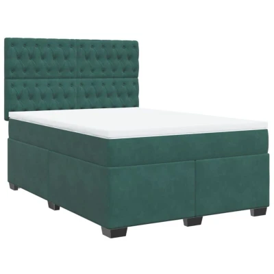 Image of vidaXL Box Spring Bed with Mattress Dark Green 140x190 cm Velvet