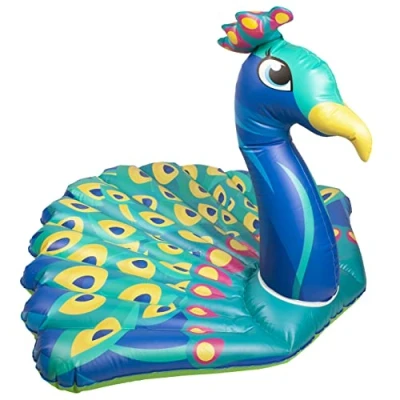 Image of VFM Inflatable Pool Float Peacock Lounger Novelty Swimming Lilo For Kids And Adults Super Fun Colourful Blue Bird Shaped Swim Beach Holiday Summer Toy