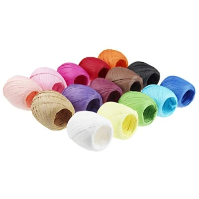 Image of Raffia Paper Ribbon Twine Strings 15 Rolls Colours Set for DIY Craft Gift Box Packing