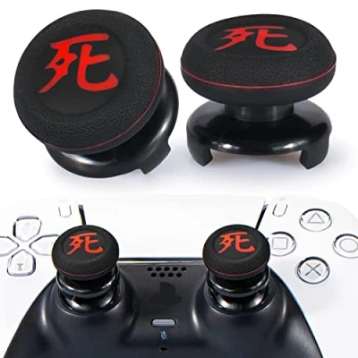 Image of Playrealm FPS Thumbstick Extender &amp; Printing Rubber Silicone Grip Cover 2 Sets for PS5 Dualsenese PS4 Controller(Death of KANJI)