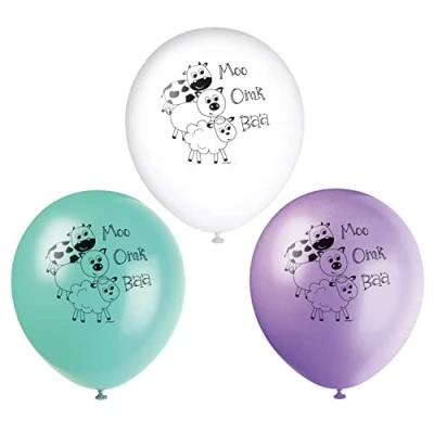 Image of 12&quot; Latex Cute Farm Animal Party Balloons, Pack of 8