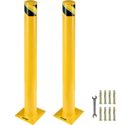 Image of VEVOR Safety Bollard, 48 Inch Height Bollard Post, 5.5 Diameter Steel Pipe Yellow with 8 Anchor Bolts, Perfect for Traffic Sensitive Area