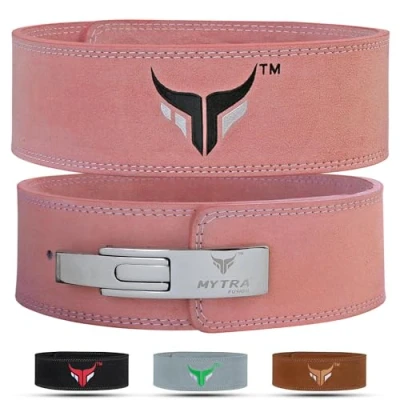 Image of Mytra Fusion Leather weight lifting power back support belt men women weightlifting (Medium, Pink)