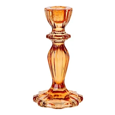 Image of Orange Glass Candlestick Holder Taper Candle Stand For Indoor or Outdoor, Elegant Christmas Table Decorations Halloween Home Décor, Dinner Party, Birthday, Wedding Made By Talking Tables