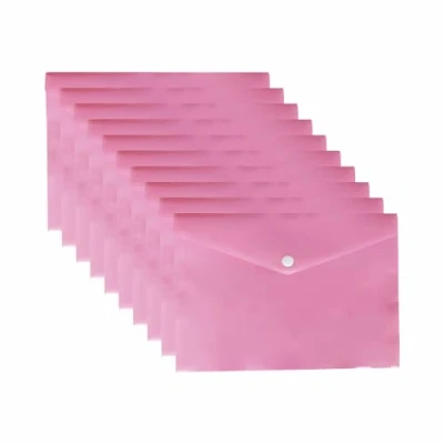 Image of A5 Pastel Pink Colour Plastic Wallets Folder Documents Files Holder with Press Stud Button Polypropylene Document Clear Wallet Envelope (8 Pcs)