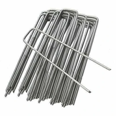 Image of Weed Control Garden Pegs 6&quot; /150mm Metal Galvanised Ground Mat Stakes Staples Securing Lawn U Shaped Nail Pins (20)