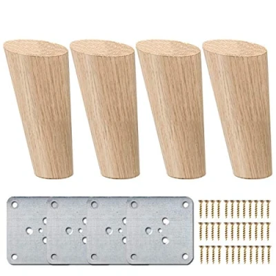 Image of 4.72 inch / 12cm Wooden Furniture Legs, La Vane Set of 4 Solid Wood Oblique Tapered Replacement Feet with Mounting Plate &amp; Screws for Sofa TV Cabinet Bed Dining Table