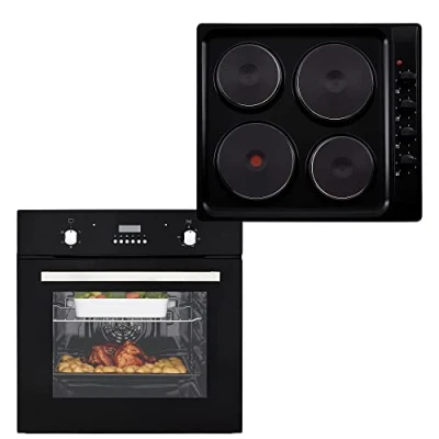 Image of Cookology 60cm Oven Pack: Fan and Solid Plate Hob Pack in Black