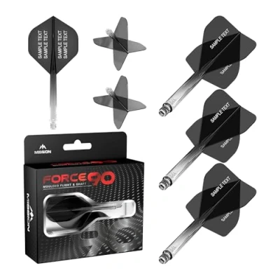 Image of Mission Darts Force 90 Personalised Integrated Precision Moulded Dart Flight And Shaft System, Highly Durable Combined Flights Stems Standard No.2. (Transparent Black, Tweenie)