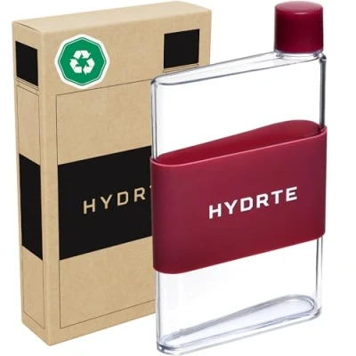 Image of Hydrte The Slim Water Bottle Leakproof Flat BPA Free Plastic Ultimate Handbag Fits Into Any Bag (480ml, Ruby Red)