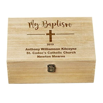 Image of ukgiftstoreonline Personalised Large Wooden Baptism Keepsake Memories Box Gift