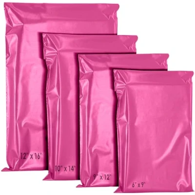 Image of 60 Mixed Mailing Postal Self Seal Closure Plastic Bags Envelopes for Posting Clothes, Postal, Packaging, Shipping Tempered Proof, Secure Medium Postage Sizes Hot Pink