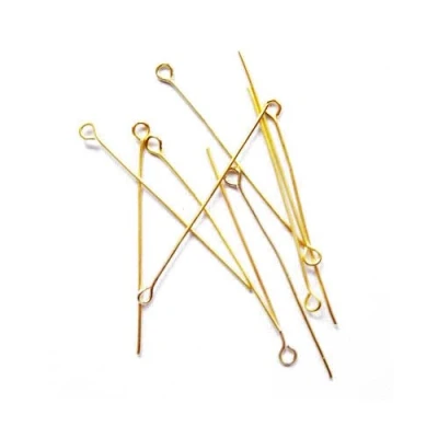 Image of Charming Beads Golden Plated Iron 0.7mm x 40mm Eye Pins Pack Of 275+