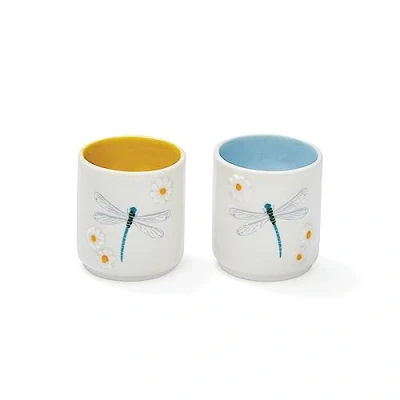 Image of Cooksmart British Designed Pack of 2 Stackable Egg Cups Ceramic Cup for Breakfast Poacher All Types Kitchen English Meadow