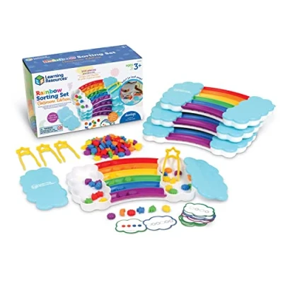 Image of Learning Resources Rainbow Sorting Set Classroom Edition of 4 Fine Motor Skills, Sorting, Patterning, Addition and Education Toys, Sensory Tray, 144 Piece, Ages 3+
