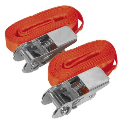 Image of Sealey Self Securing Ratchet Tie Down 25mm x 4.5m 500kg Breaking Strength Pair