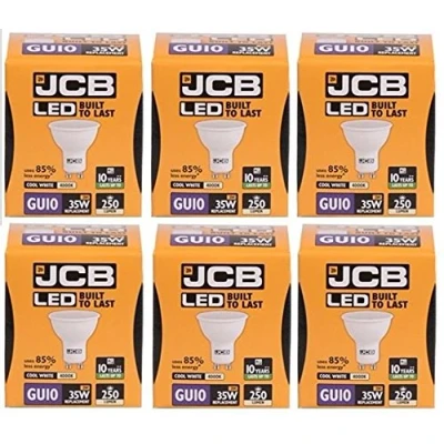Image of 6 X JCB 3w = 35w LED GU10 Spotlight 100deg 4000k Cool White 250lm [Energy Class A+]