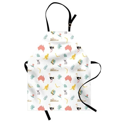 Image of ABAKUHAUS Australian Apron, Animals Map and Foliage, Unisex Kitchen Bib Apron with Adjustable Neck for Cooking Baking Gardening, Multicolor