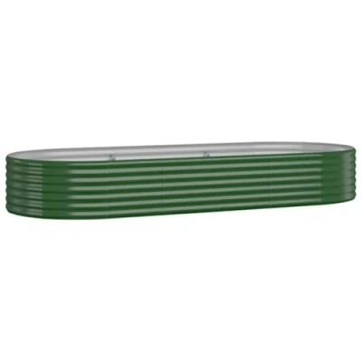 Image of vidaXL Oval Garden Raised Bed Powder coated Steel, Spacious 249x100x36 cm, Weather Resistant Flower/Plant/Herb Box in Green for Outdoor/Garden/Patio