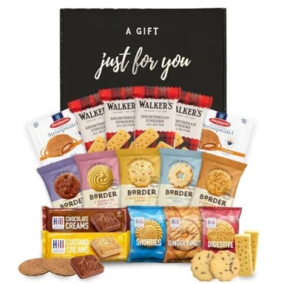 Image of Biscuits Gift Set Biscuit Selection Bundle With Individually Wrapped Packs (35 Biscuits) Border Biscuits, Walkers Shortbread, Custard Creams, Stroopwafels Caramel &amp; More