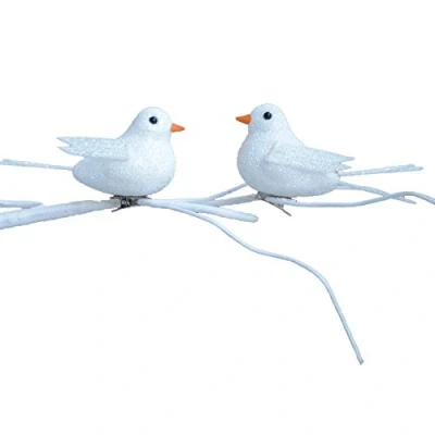 Image of White Glitter 10cm 2 Pack Clip on Birds Christmas Tree Decoration