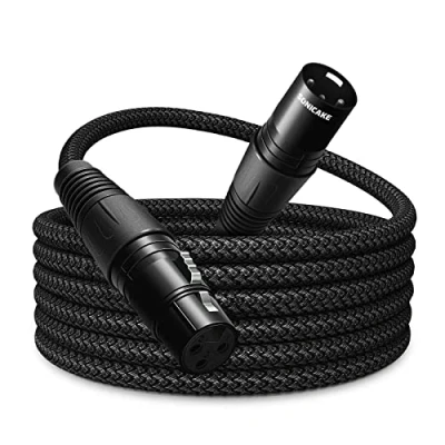 Image of SONICAKE XLR Microphone Cable 2m/6ft Male to Female 3 Pin Nylon Braided for Studio Recording, Mic Mixer and Live Production, Black