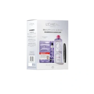 Image of L&#039;Oréal Paris Beauty Like A Boss Gift Set Revitalift Filler Hyaluronic Acid Mask, Micellar Water &amp; Mega Volume Mascara Brush
