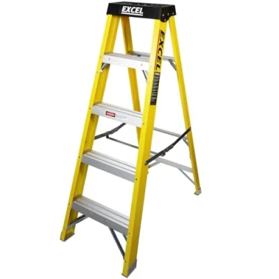 Image of Excel Electricians fibreglass step ladder 4 Tread EN131 Heavy Duty Treads ladder, foldable folding lightweight