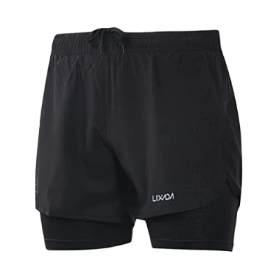 Image of Lixada Men&#039;s Running Shorts 2 in 1 Quick Dry Breathable Long Slipper Green
