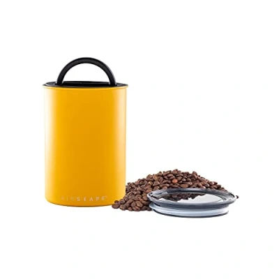 Image of Planetary Design Airscape Stainless Steel Coffee Canister Food Storage Container Patented Airtight Lid Push Out Excess Air and Preserve Freshness (Medium, Matte Yellow)