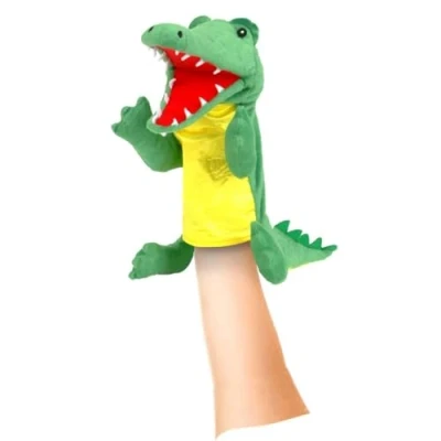 Image of Crocodile Hand Puppet for Kids by Fiesta Crafts Soft &amp; Interactive Toy with Moving Mouth Arms Role Play, Creativity Sensory Skills Toys 3 9 Year Old Boys Girls