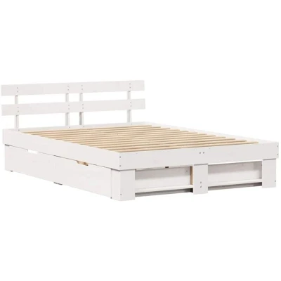 Image of vidaXL with Drawer Headboard Storage White 150 x 200 cm Solid pine wood