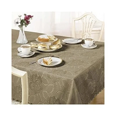Image of Emma Barclay Damask Rose Jacquard Table Cloth in Coffee 60x84 (152x213cm) Oval