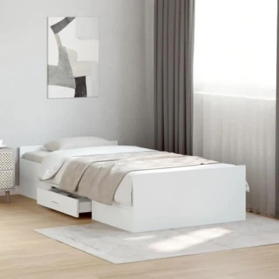 Image of vidaXL Bed Frame with Drawers White 75 x 190 cm Engineered Wood, Bed, Storage Single Frame, Bedroom Furniture,