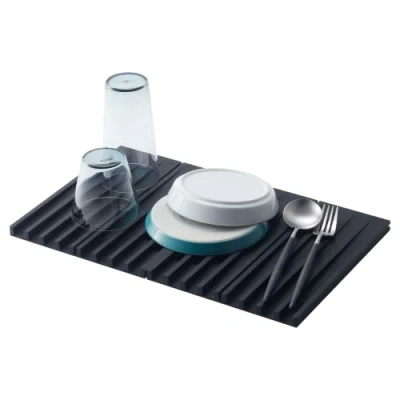 Image of YAMAZAKI 3835 P Home Foldable Drainer Tray Kitchen Dish Drying Mat Silicone, Black