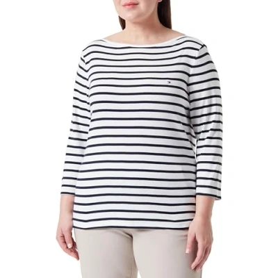 Image of Tommy Hilfiger Women Long Sleeve T Shirt Cotton, Multicolor (Breton Ecru/Desert Sky), 46