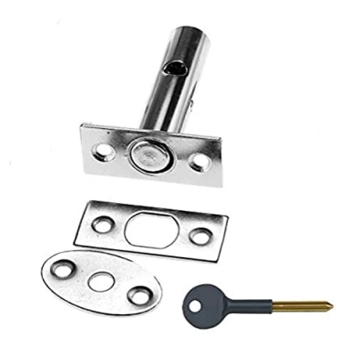 Image of Merriway BH03298 32mm (1.1/4 inch) Satin Chrome Plated Window / Door Security Rack Bolt and Key