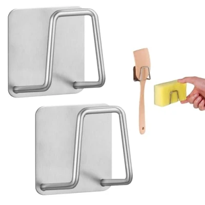 Image of 2 Pieces Stainless Sponge Holder,Sponge Holder,Waterproof Holder,Sink Steel Dish Holder,Stainless Rustproof Sink Caddy Rack Quick Drying for Kitchen Bathroom Storage