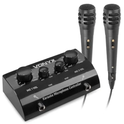 Image of Vonyx AV430B Wired Karaoke Microphone and Mixer Set Ideal for Parties, Events, Home, Professional Use Features Dual Mic Inputs, Echo Control, Adjustable Volume, Clear Sound Quality