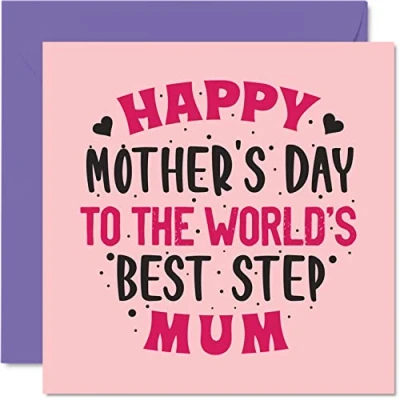Image of Step Mum Mothers Day Card World&#039;s Best Novelty Happy Mother&#039;s Gifts from Son Daughter, 145mm x Mum&#039;s Greeting Cards for Mama Mom Mam Mammy Mommy