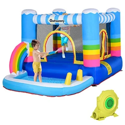 Image of Outsunny Kids Bounce Castle Inflatable House with Trampoline Pool Climbing Wall Inflator Carrybag, 2.8 x 1.7 1.55m